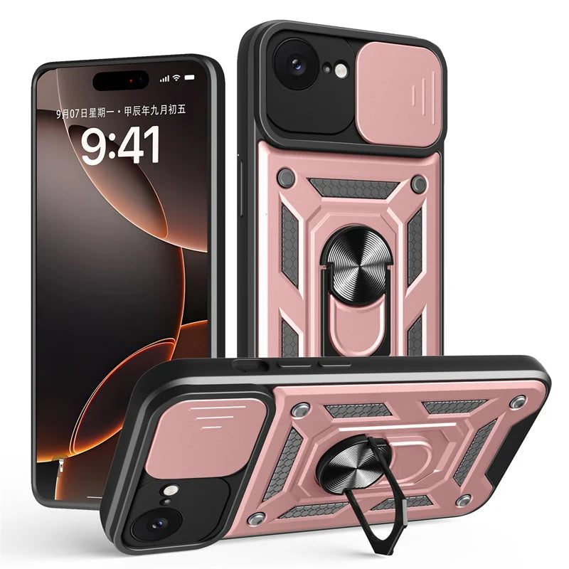 Heavy Duty Shockproof Armor Case with Slide Lens Protection for iPhone 16e