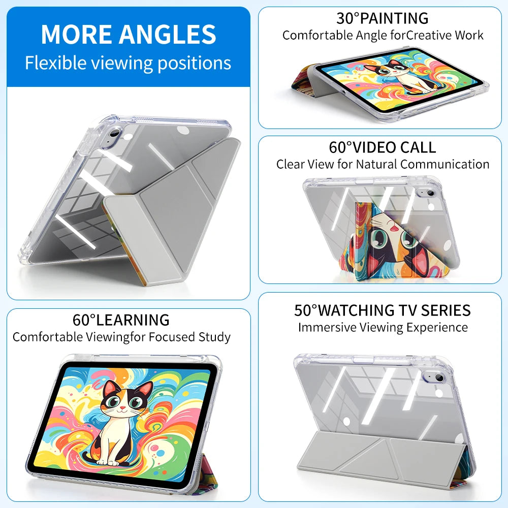 Transparent Auto Wake/Sleep Folio Case with Stylus Slot for iPad Air M3