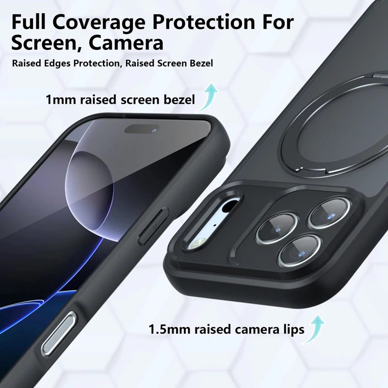 Frosted Matte MagSafe Case with 360° Rotating Ring Stand for iPhone 18 Series