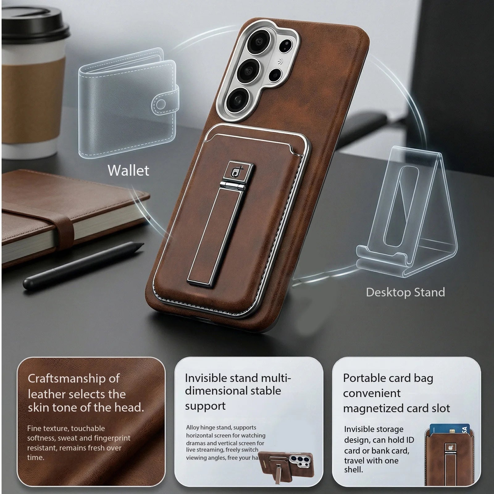 Premium Magnetic Leather Case for Samsung Galaxy S26 Series with Removable Card Holder