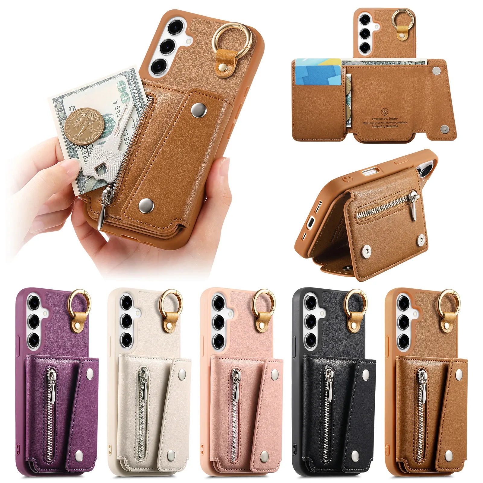 Zipper Wallet Leather Case with Ring Holder for Samsung Galaxy A36