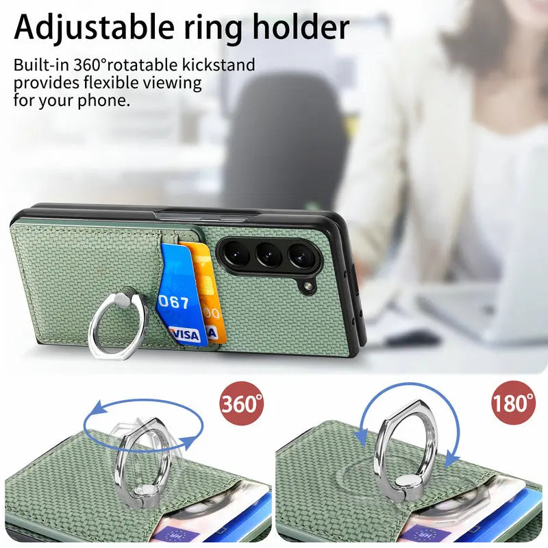Luxury Leather Case for Samsung Galaxy Z Fold 6 with Card Holder & Magnetic Ring Stand