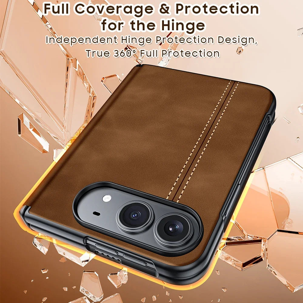 Microfiber Leather Fold Case with Integrated Tempered Glass Screen Protection for iPhone Duo