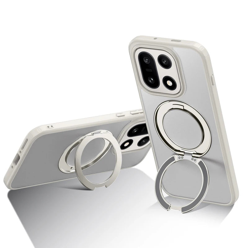 OnePlus 15 Shockproof Magnetic Matte Case with Rotating Metal Ring Holder