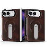 Faux Leather MagSafe Kickstand Case with 360° Rotating Stand for iPhone Duo