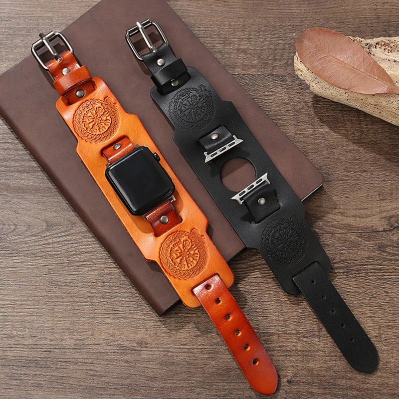 Genuine Leather Cuff Band with Metal Pin-Buckle for Apple Watch