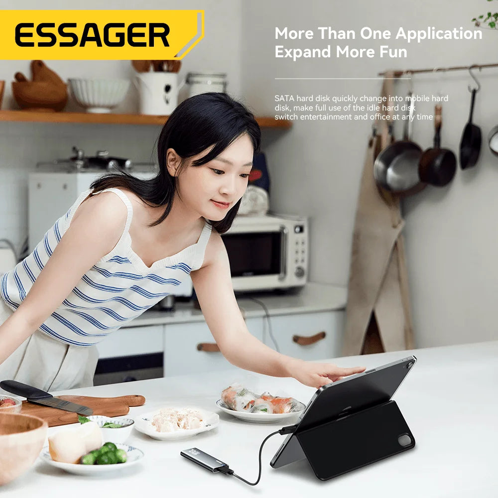 Essager USB-C 3.2 M.2 SSD Box High-Speed NVMe/SATA Portable Storage Enclosure