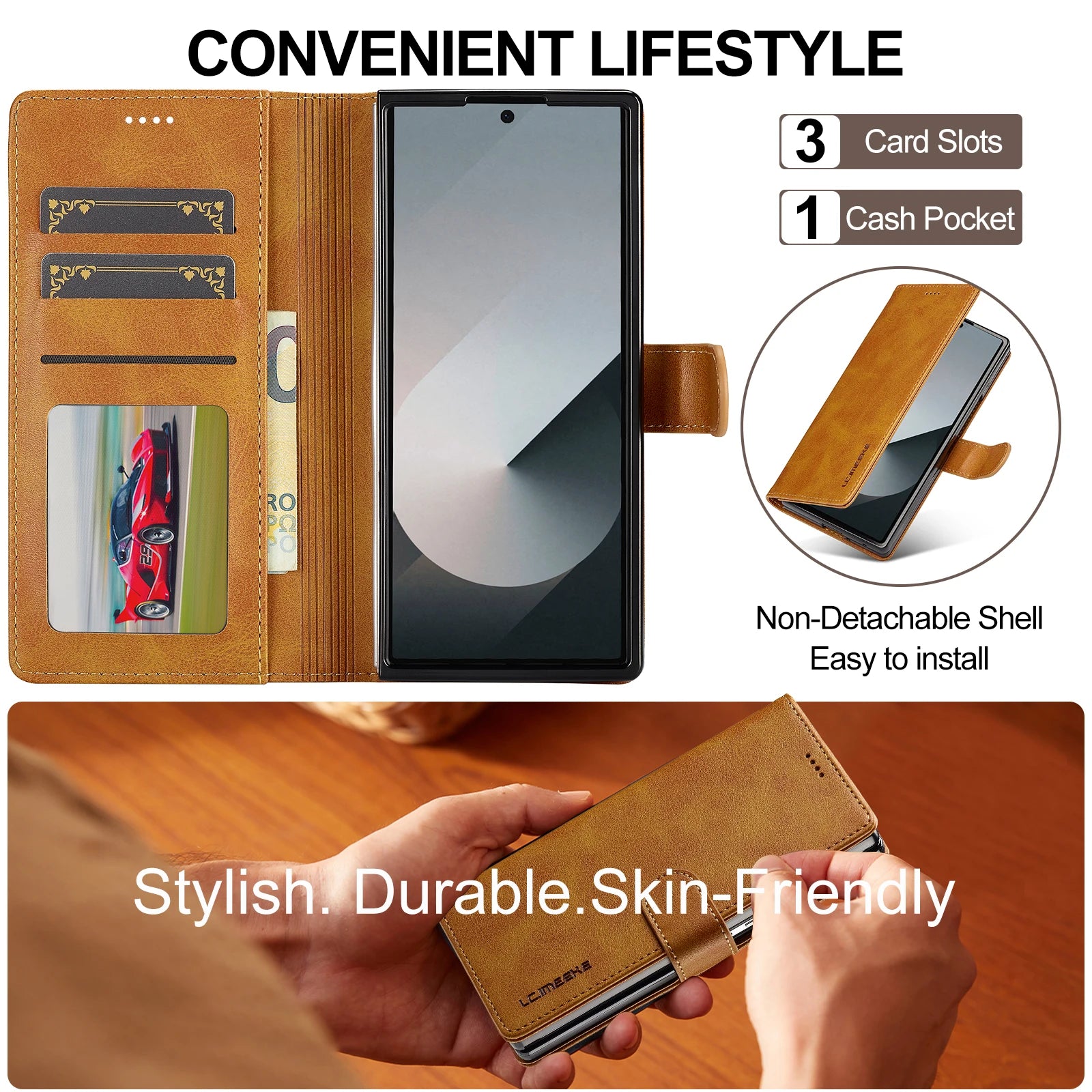 Samsung Galaxy Z Fold 6 Slim Leather Wallet Case with Kickstand