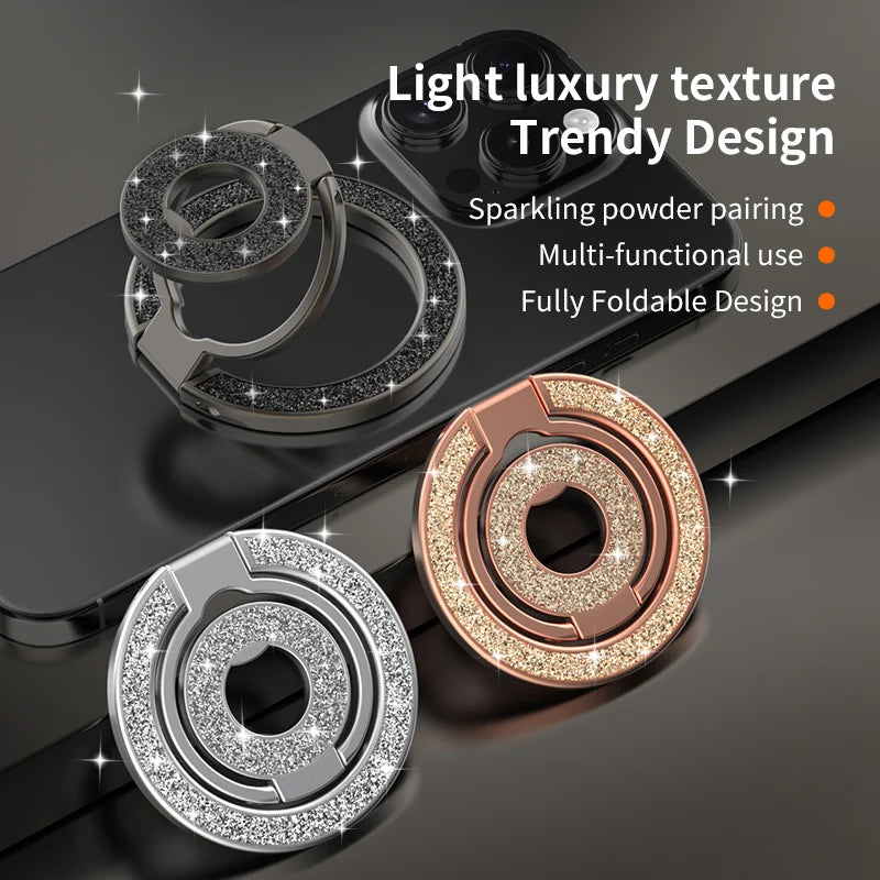 Universal Magnetic Phone Grip and Kickstand with Double-Sided Ring