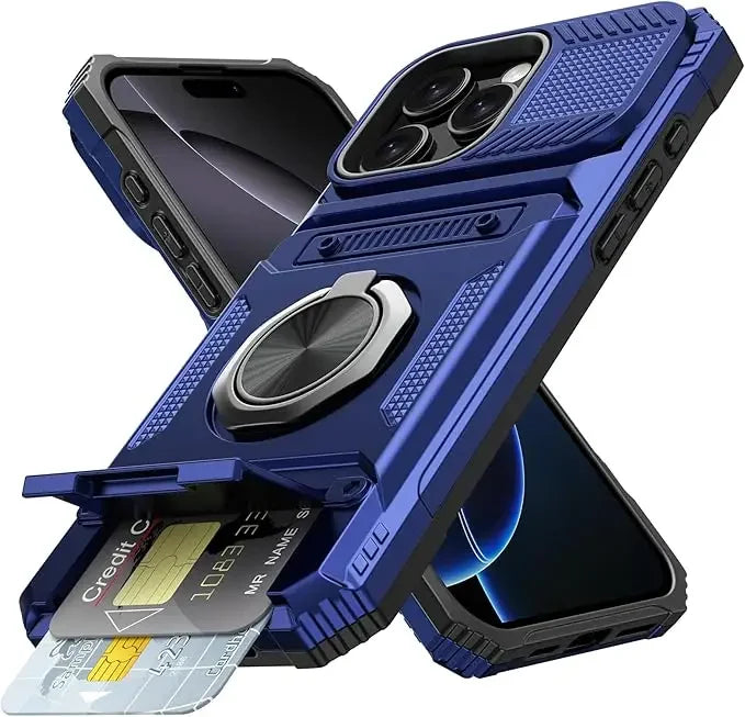 iPhone 16 Series Shockproof Magnetic Heavy Duty Case with Ring & Card Slot