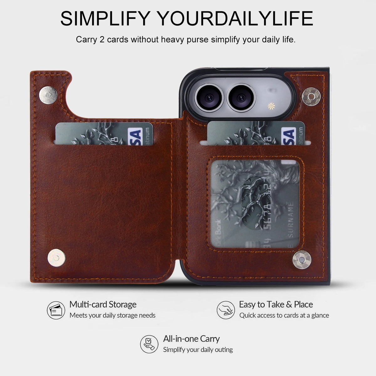 Leather Wallet Case with Card Slots and Foldable Stand for iPhone Duo