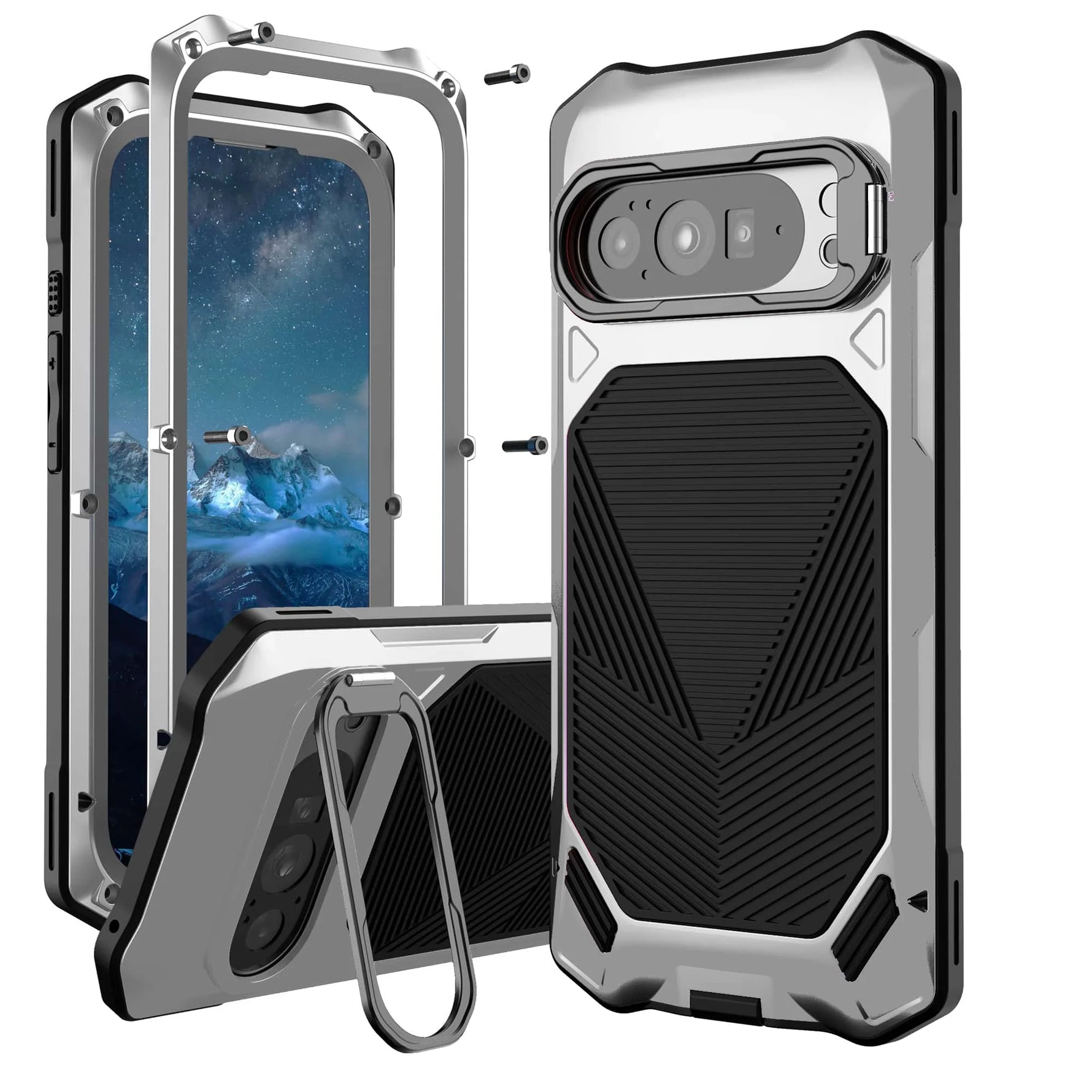 Heavy-Duty Aluminum Case with Glass and Camera Stand for Google Pixel 9 Series