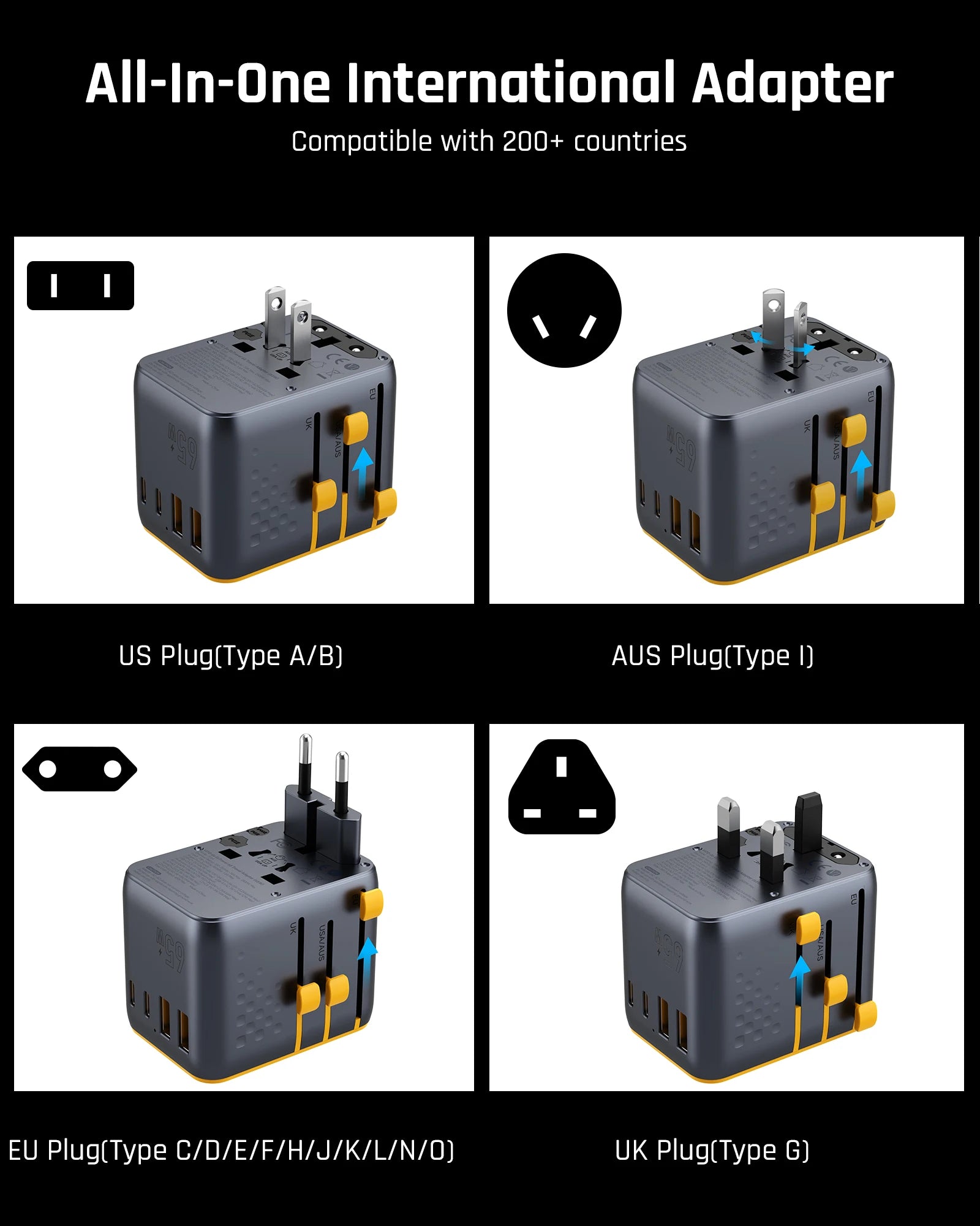 VOLTME 65W GaN 7-in-1 Universal Travel Adapter