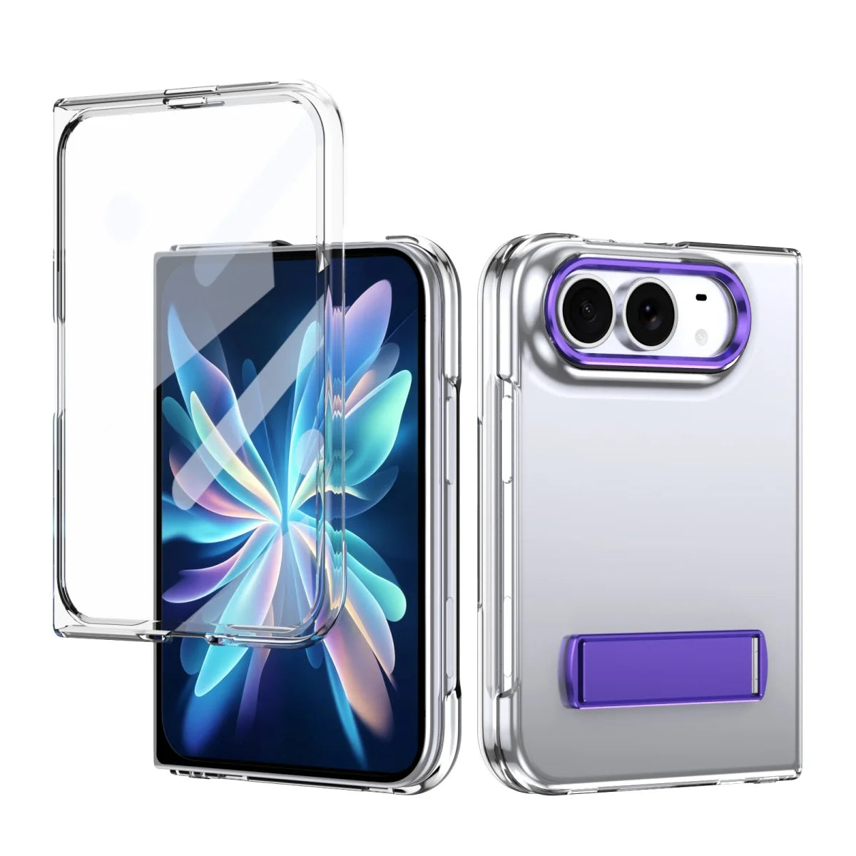Transparent Kickstand Case with Tempered Glass Screen Protector for iPhone Duo