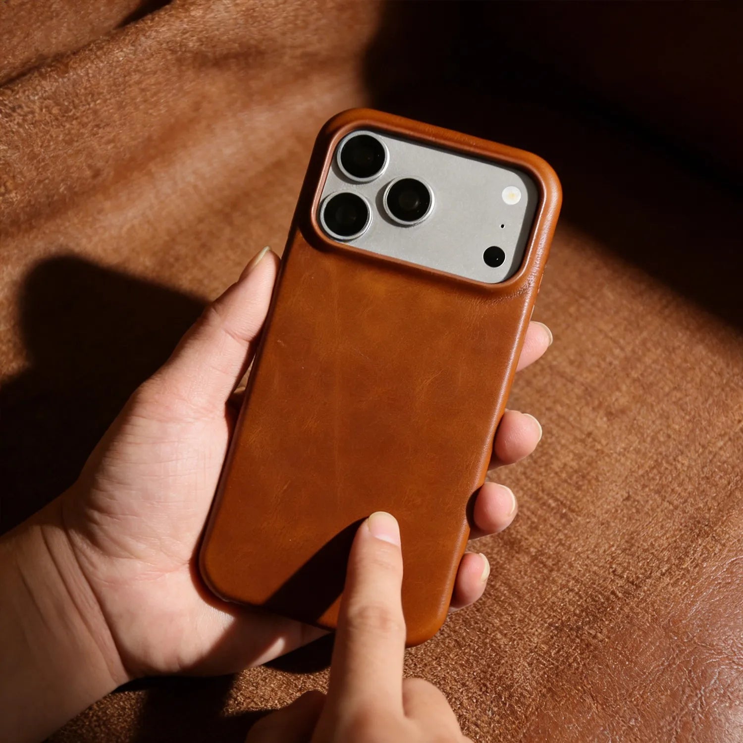 Classic Genuine Cowhide Leather MagSafe Case for iPhone 17 Series