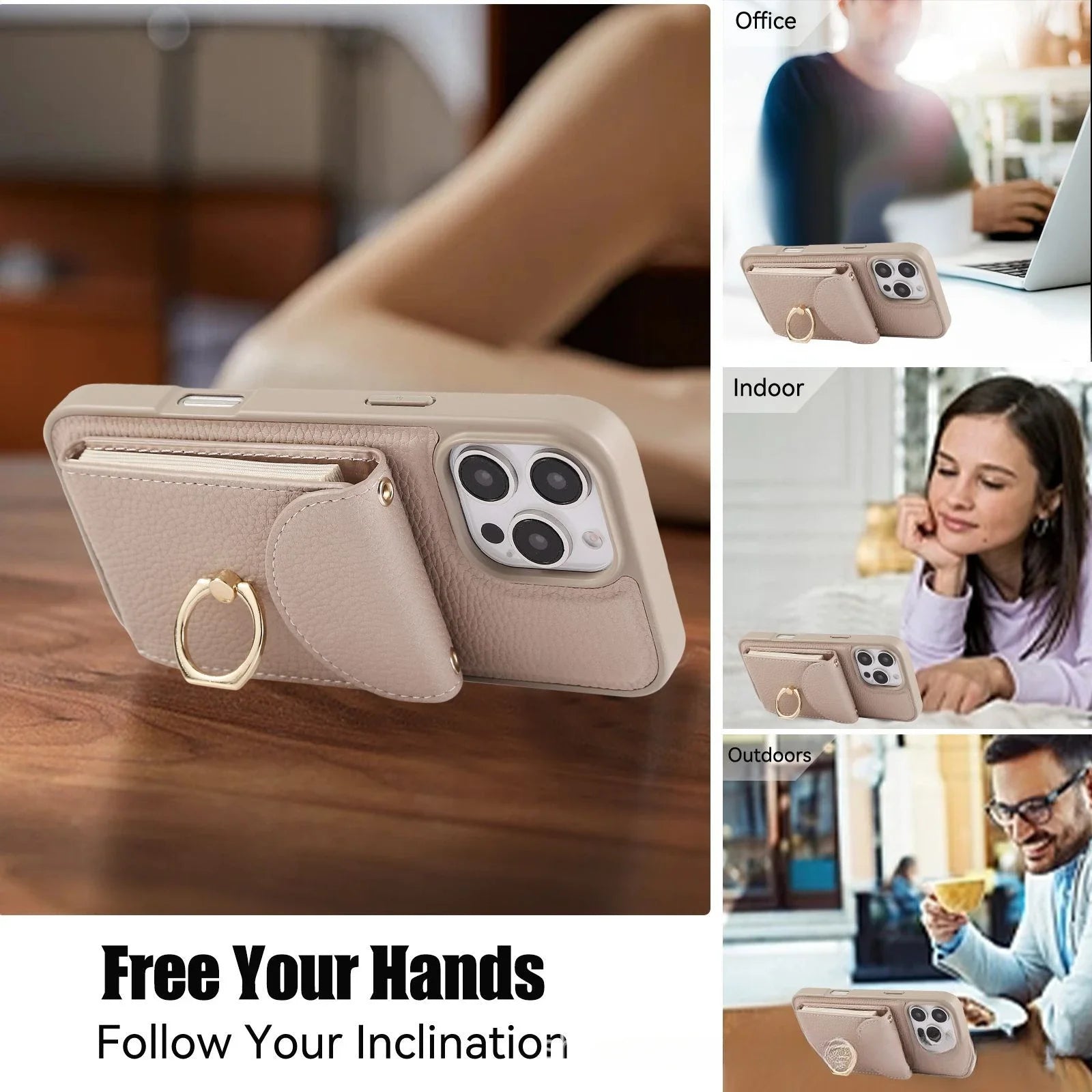 iPhone 16 Series Crossbody Leather Phone Case with Card Holder & Ring & Lanyard