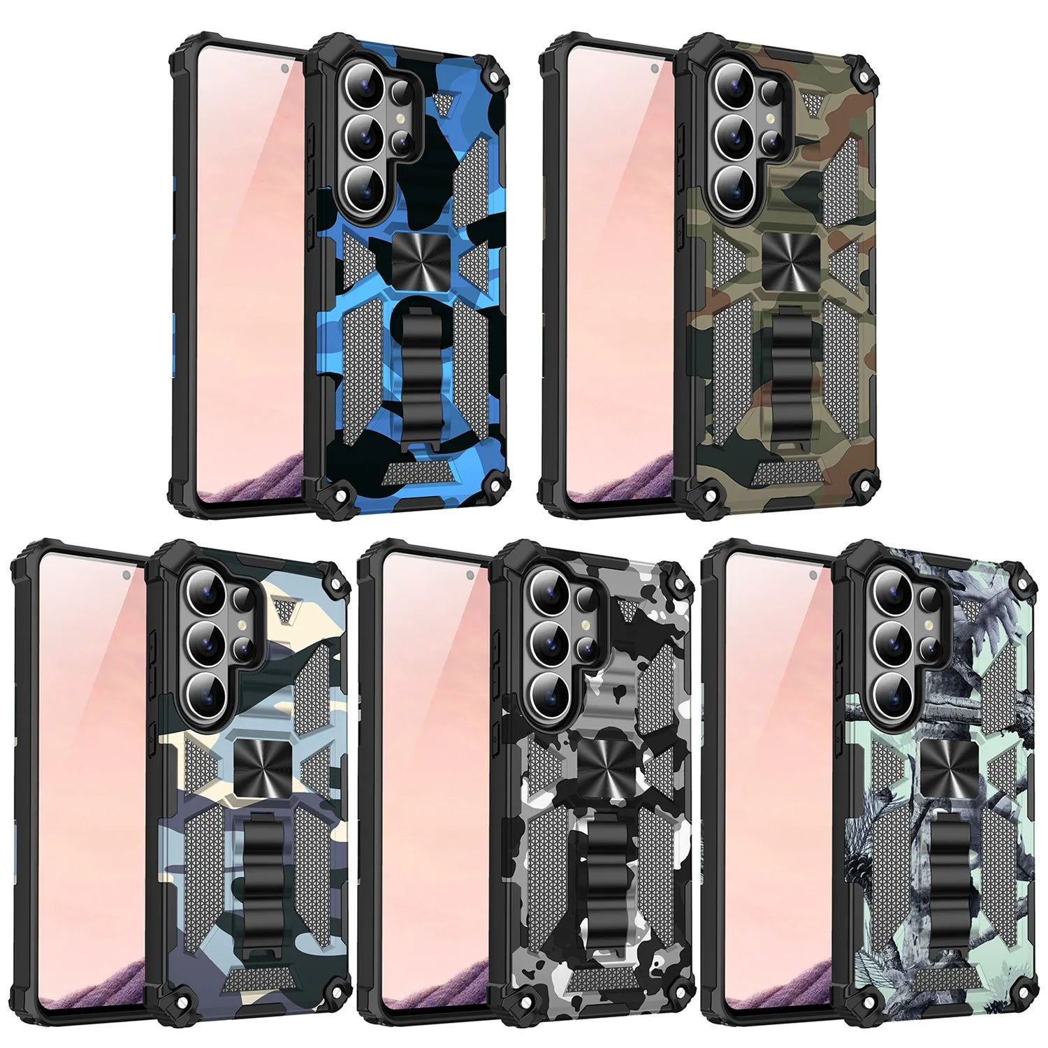Camouflage Military Armor Case with Kickstand for Samsung Galaxy S26 Series