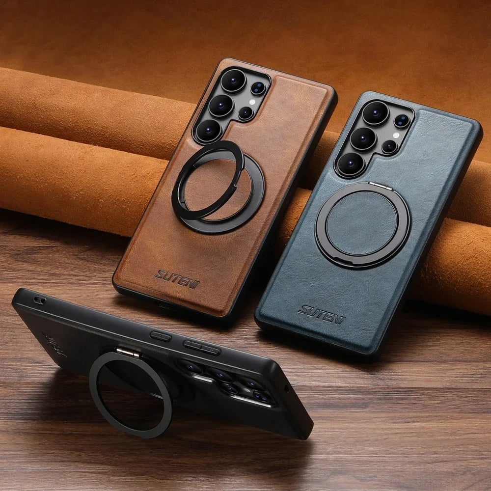 Samsung Galaxy S25 Ultra Magnetic Leather Case with Kickstand