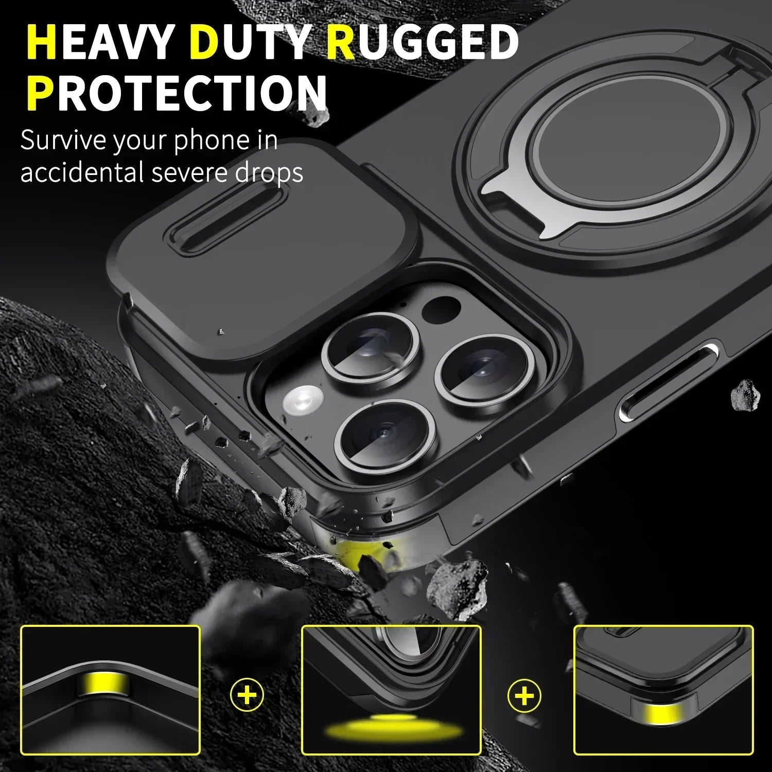 Shockproof Armor Magnetic Case with Slide Camera Protection for iPhone 16 Series