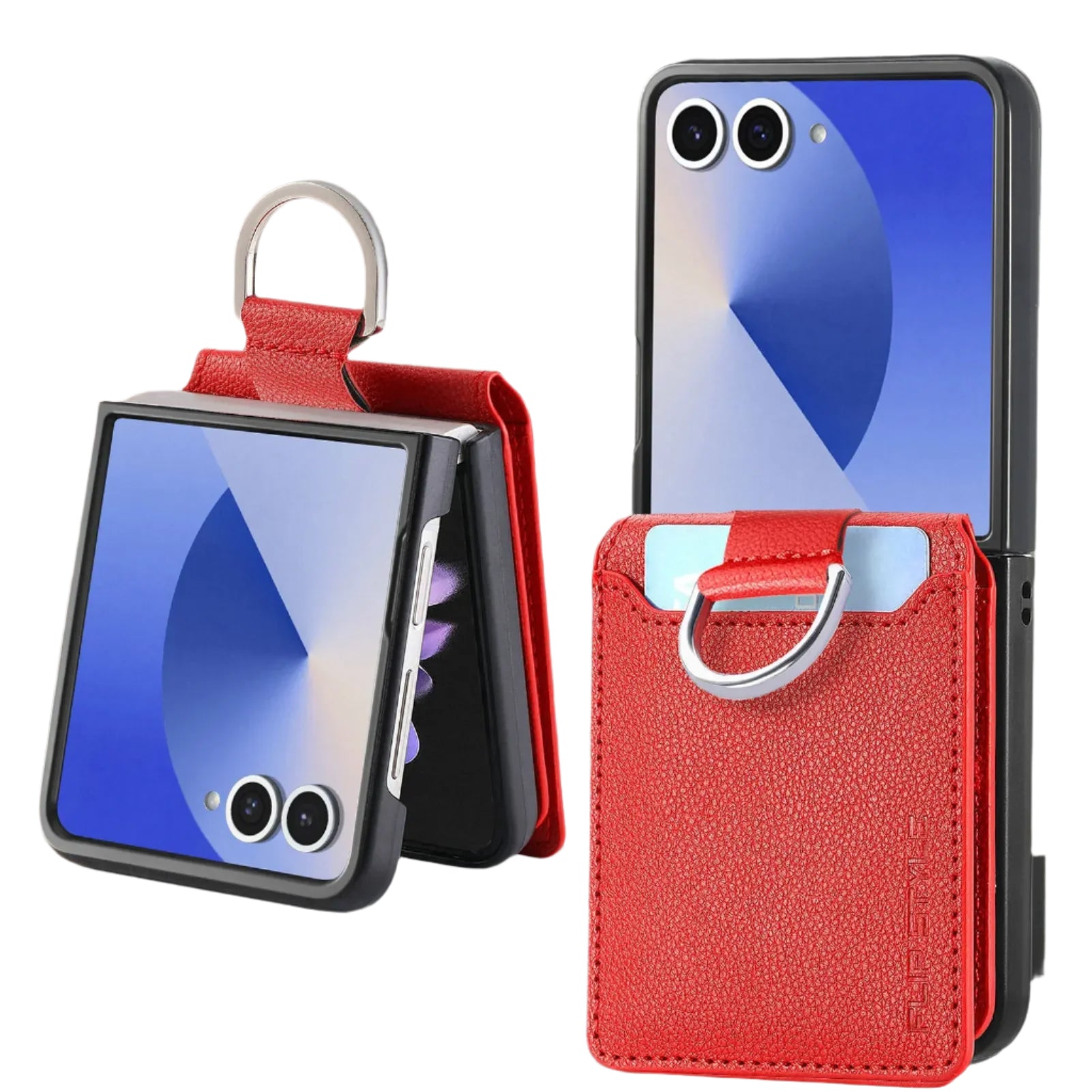 Protective Leather Wallet Case with Ring and Card Holder for Samsung Galaxy Z Flip 7