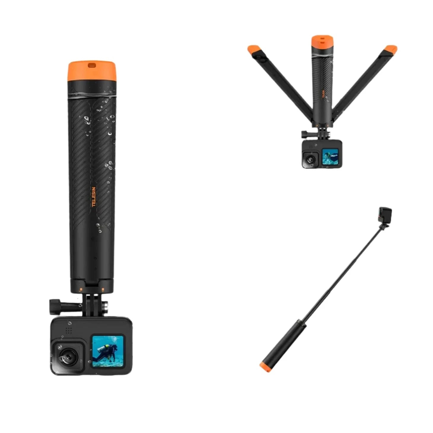 TELESIN Underwater Buoyancy Selfie Stick & Extendable Tripod for Action Cameras
