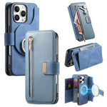 Leather Zipper Wallet Case with Detachable Magnetic Wallet for iPhone 16 Series