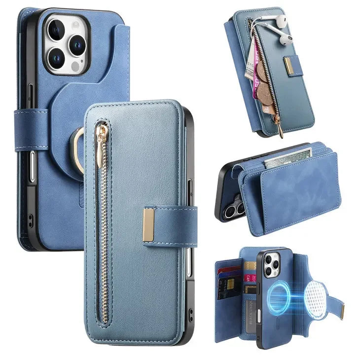 Leather Detachable Wallet Case with Zipper Pocket for iPhone 14 Series