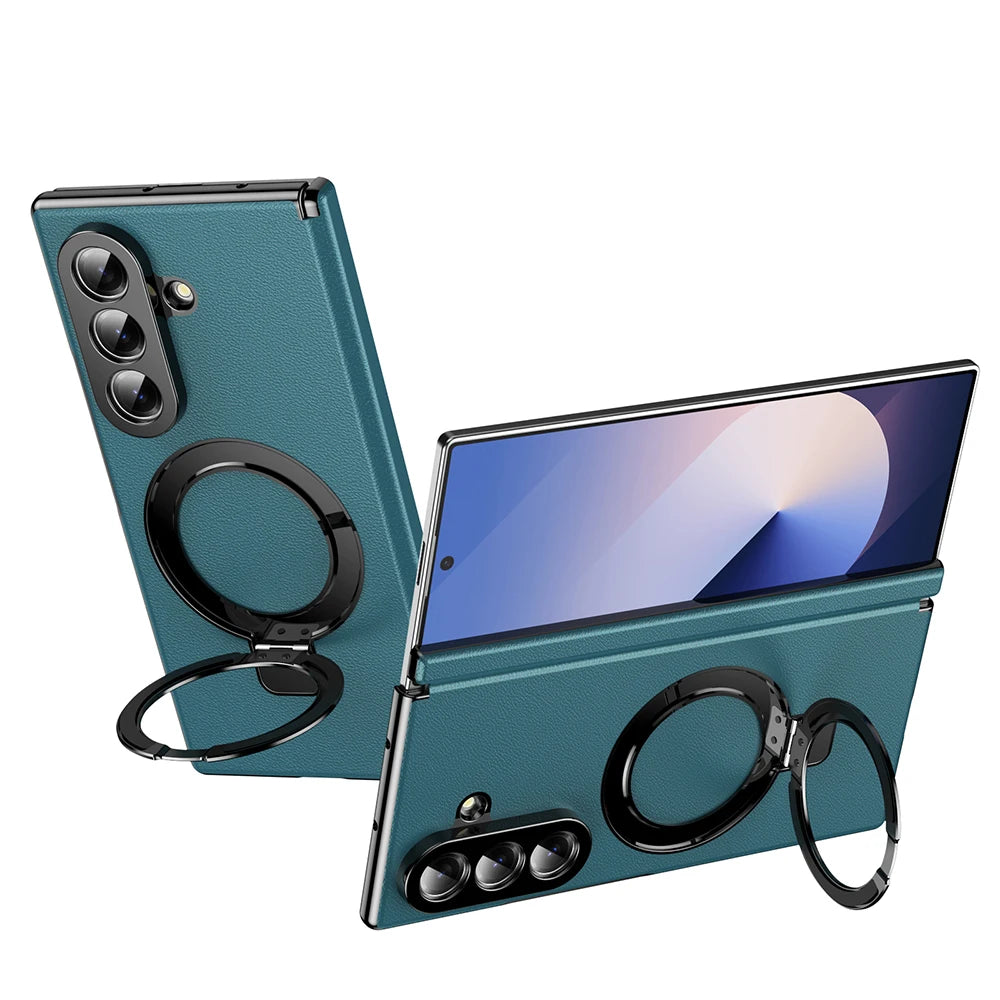 Samsung Galaxy Z Fold 7 Leather Magnetic Case with Ring Holder and Screen Protector