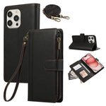 Leather Crossbody Wallet Case with Card Holder & Wrist Strap for iPhone 15 Series