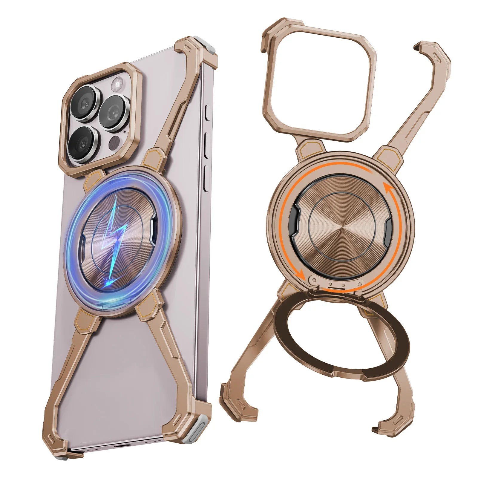 X Shape Metal Protective Bumper Case with Ring Stand for iPhone 15 Series