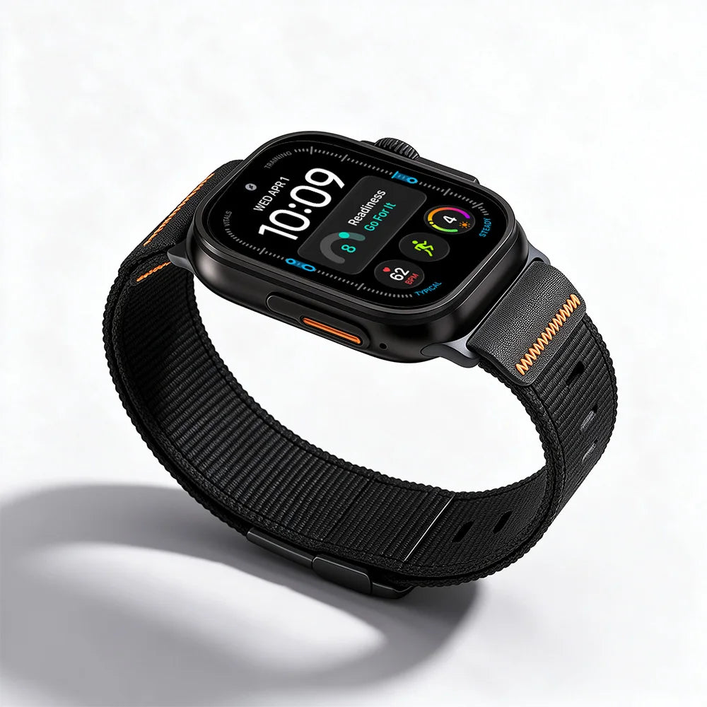 Ribbed Nylon Band with Hook-and-Loop Velcro Closure for Apple Watch