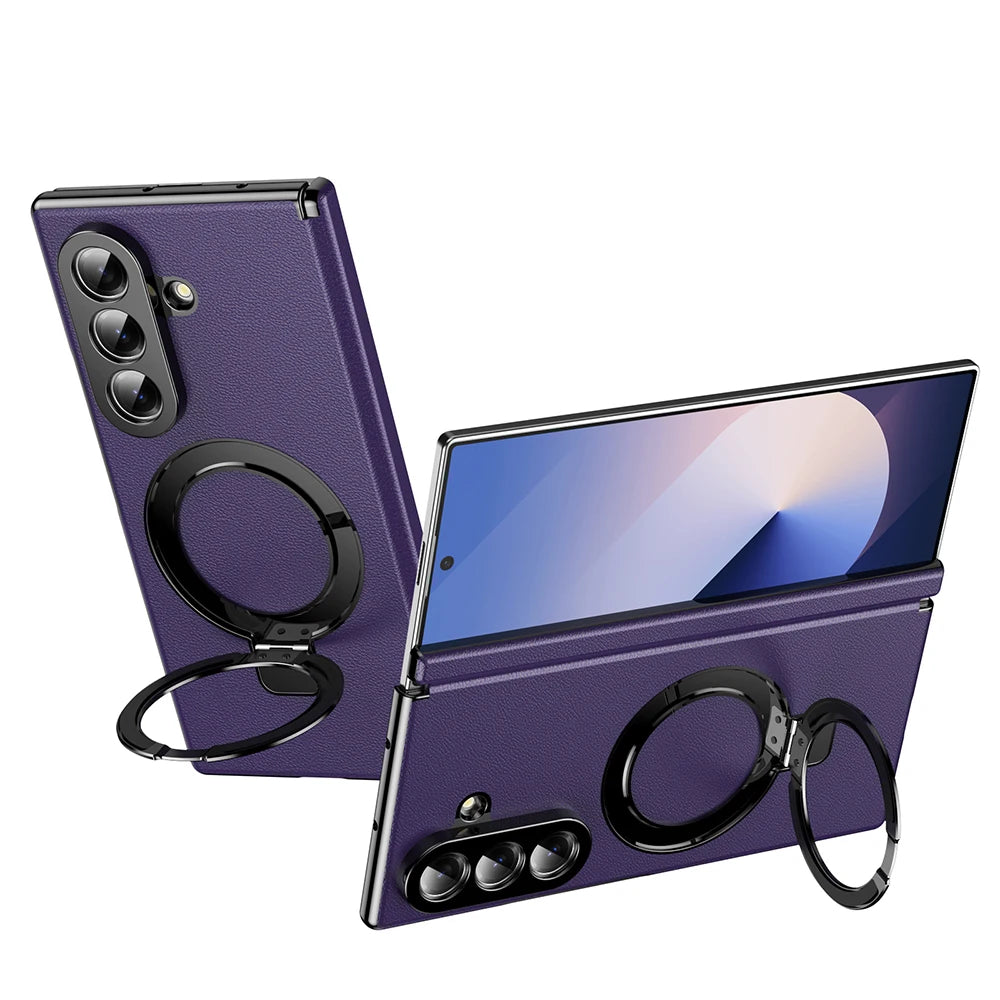 Samsung Galaxy Z Fold 7 Leather Magnetic Case with Ring Holder and Screen Protector