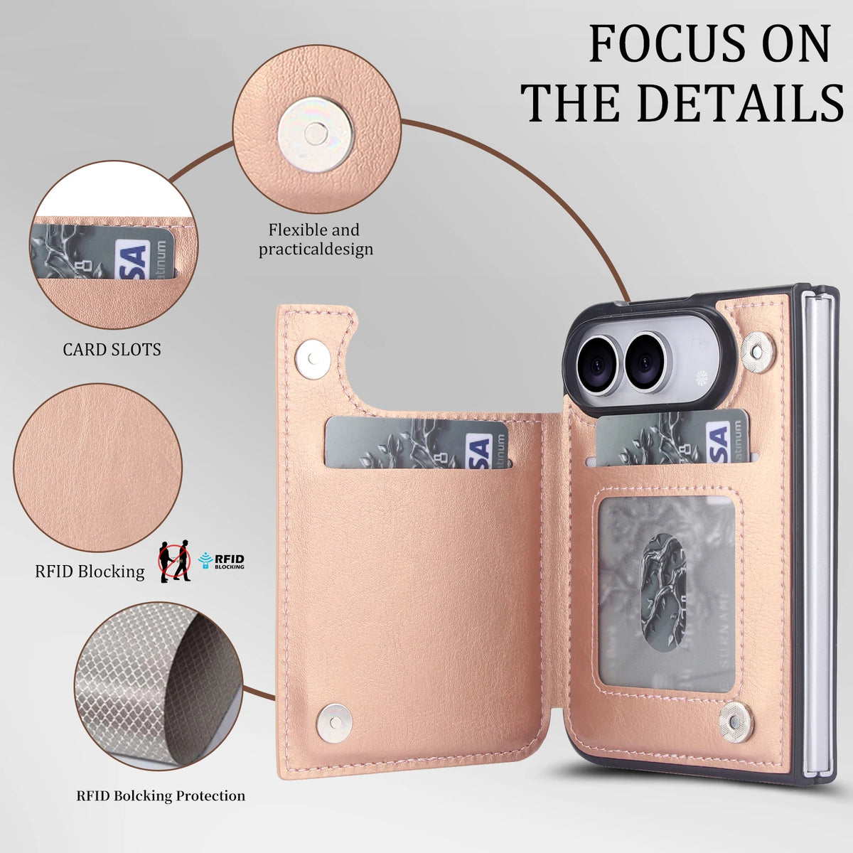 Leather Flip Wallet Case with Adjustable Stand for iPhone Duo
