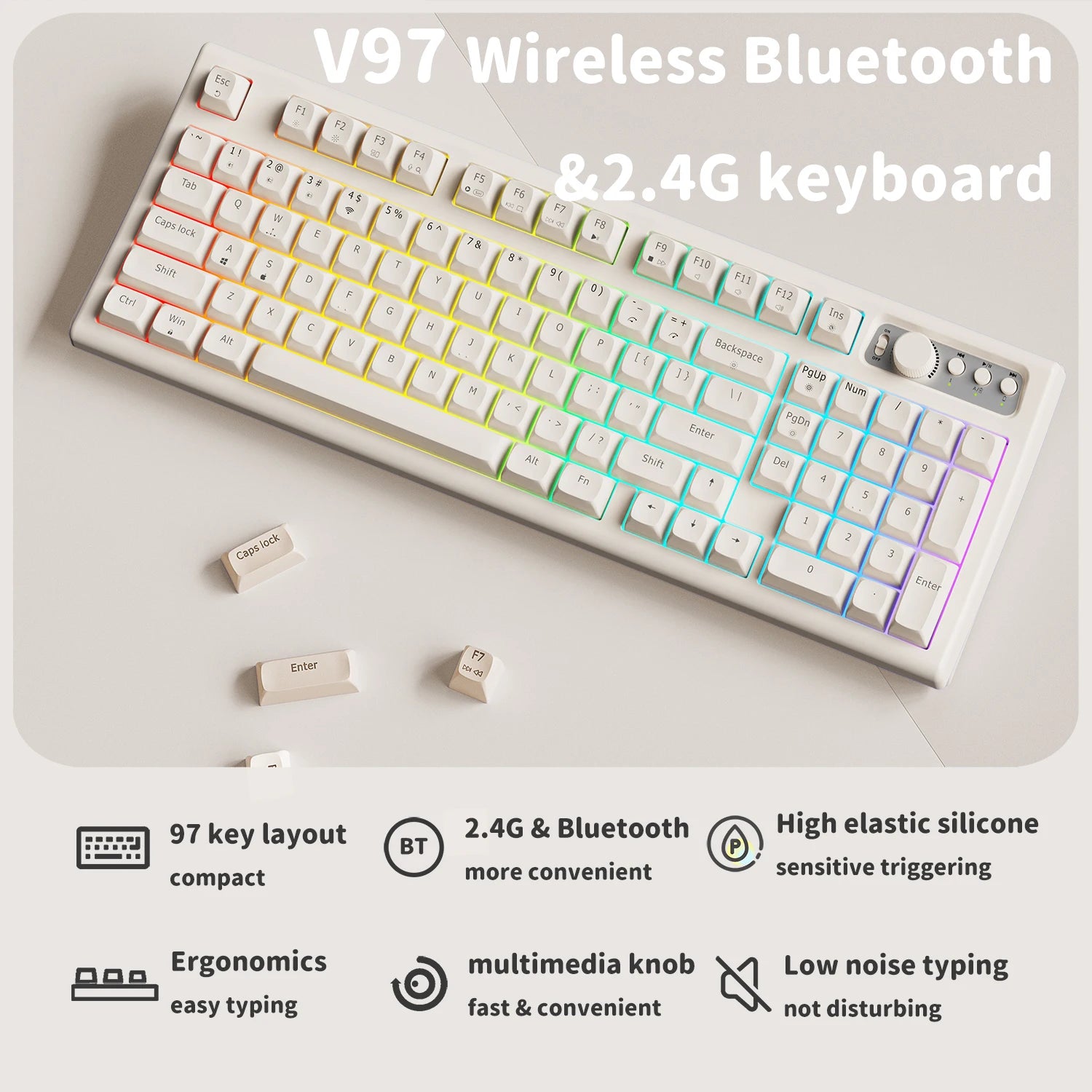 EWEADN V97 Cute Creamy Wireless Gaming Keyboard with RGB Backlight