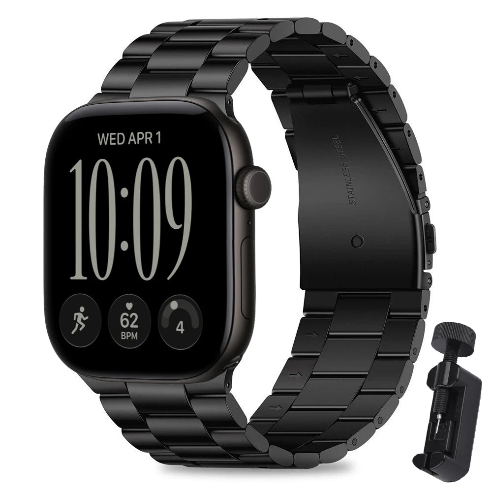 Polished Stainless Steel Band with Double-Button Folding Clasp for Apple Watch
