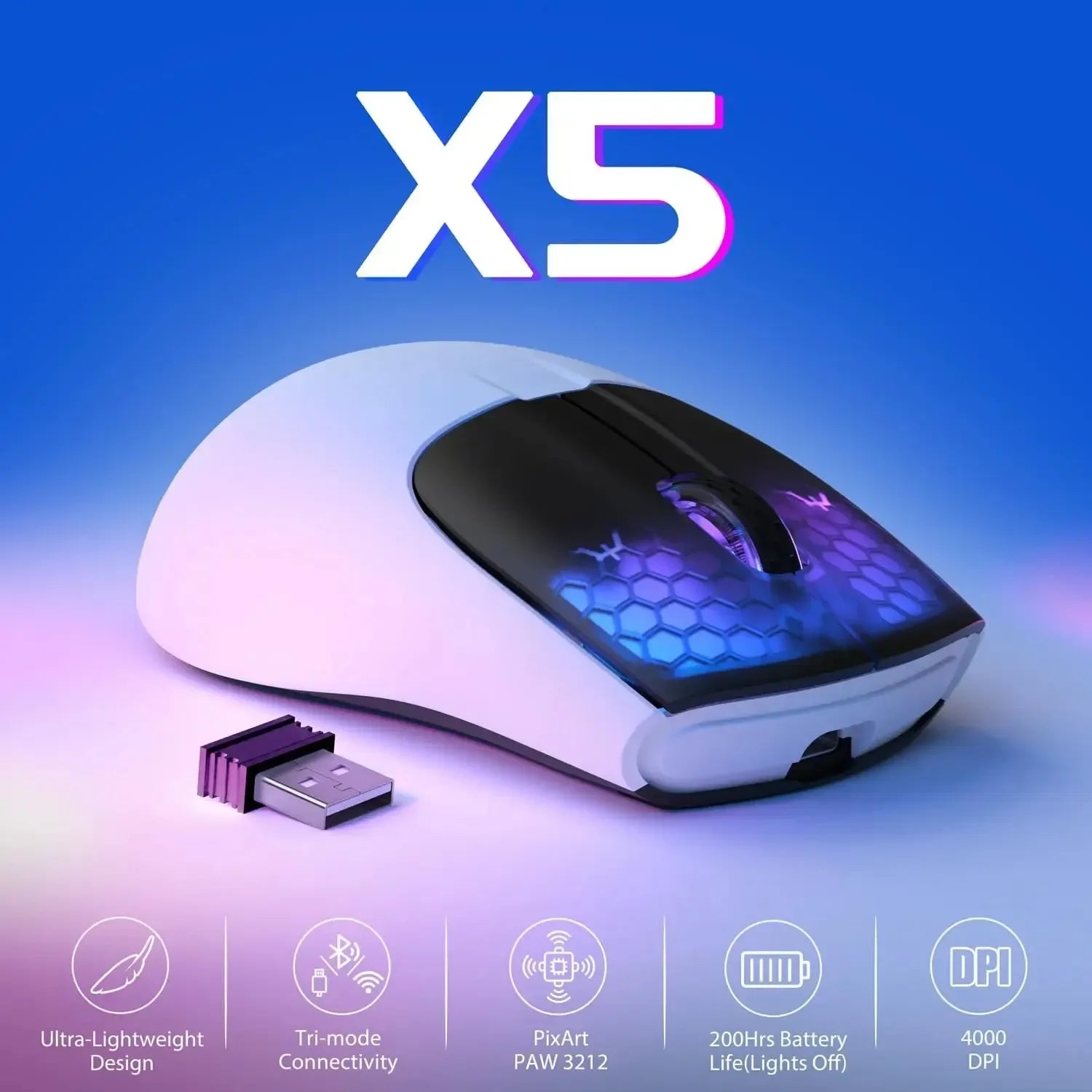 Attack Shark X5 Lightweight Tri-Mode Wireless Gaming Mouse