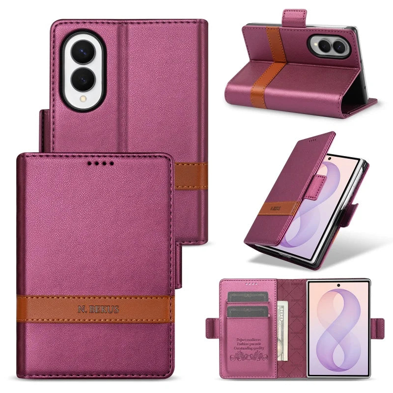 Embossed Leather Flip Wallet Case with Two Card Slots for Samsung Galaxy Z Fold 8