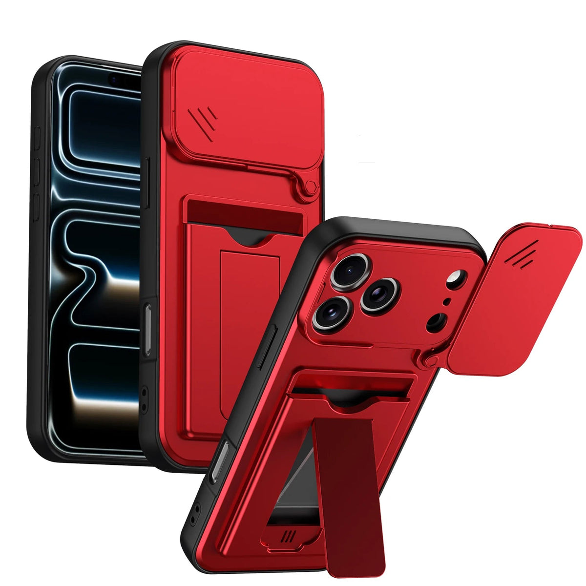 Dual-Layer Sliding Card Holder Kickstand Case with Lens Protection for iPhone 18 Series