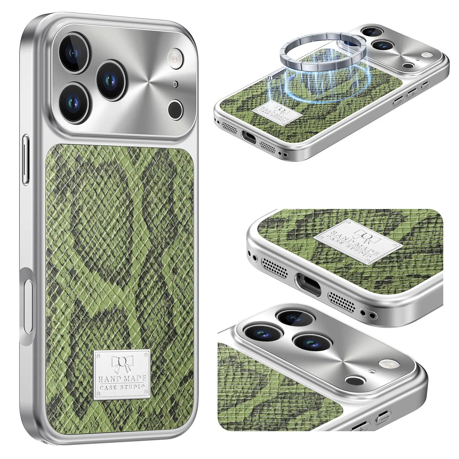 Snake Pattern Leather MagSafe Case for iPhone 17 Series