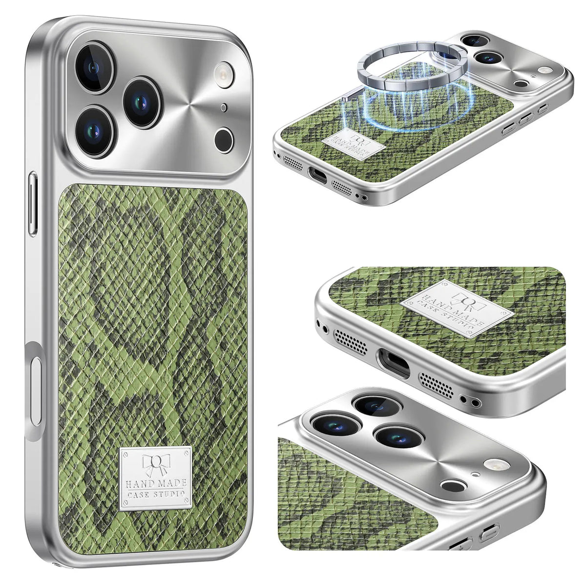 Snake Pattern Leather MagSafe Case for iPhone 17 Series