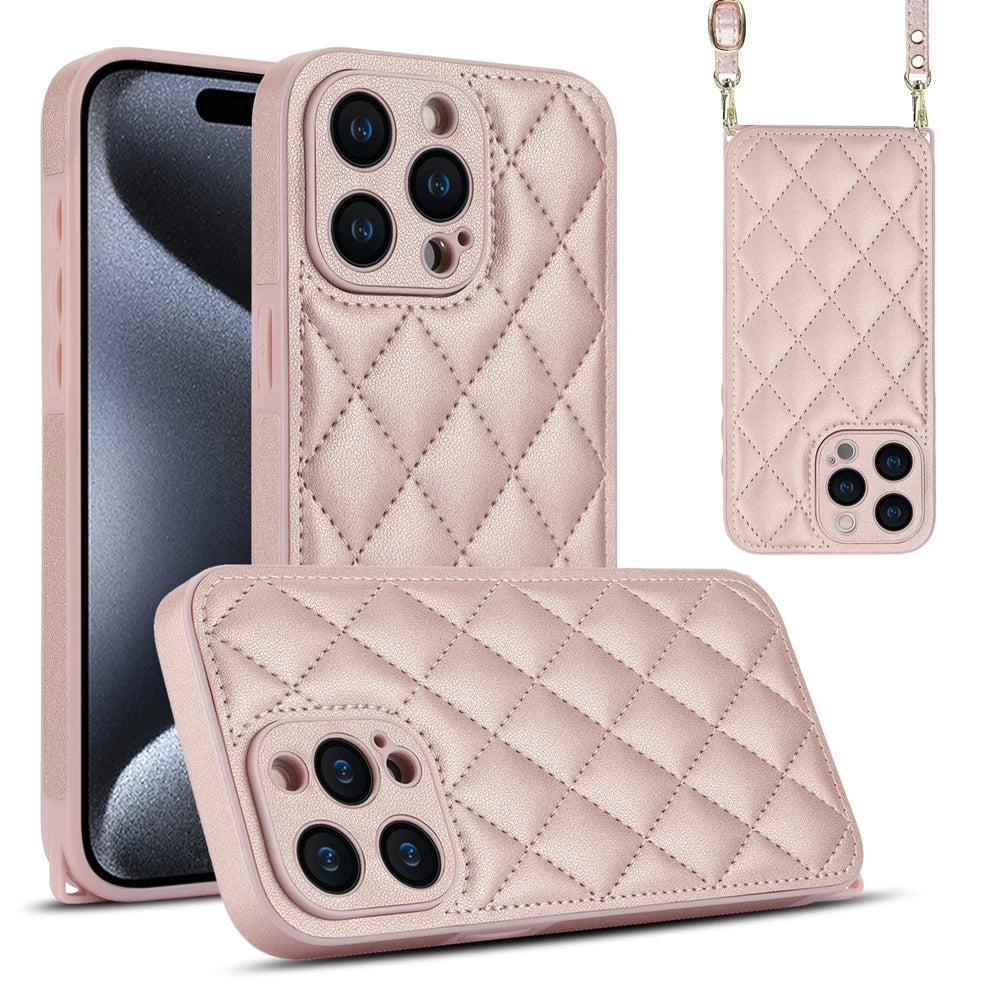 iPhone 15 Series Leather Crossbody Phone Case