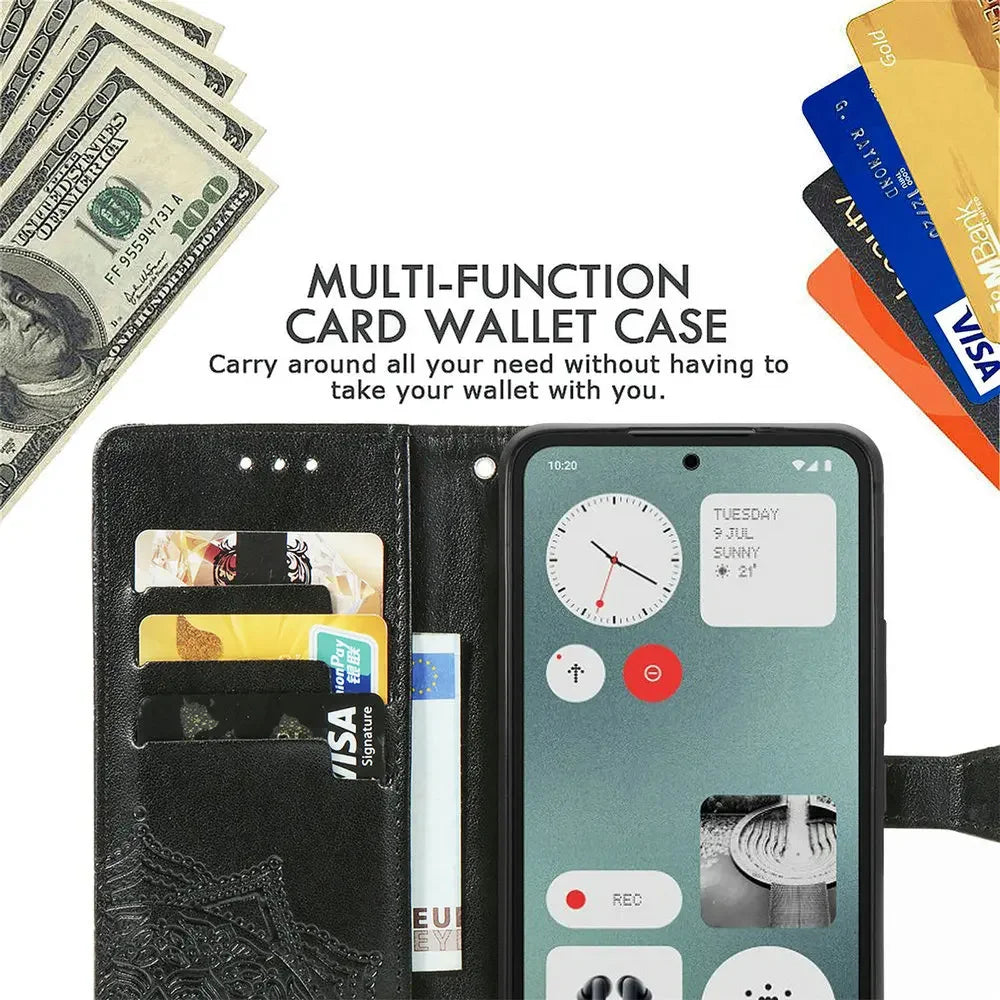 Premium Leather 3D Engraved Flip Wallet Case for iPhone 17 Series