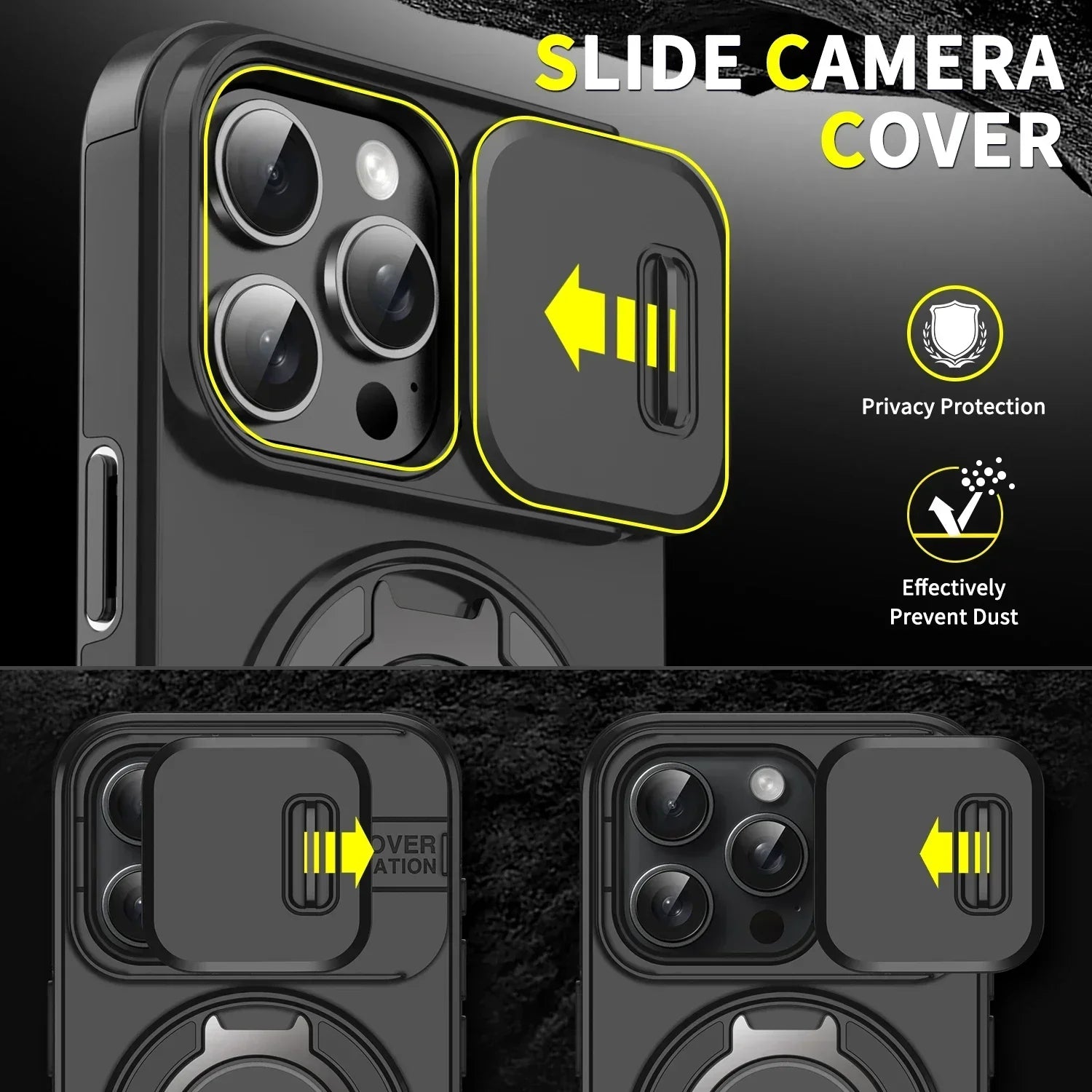 Shockproof Armor Magnetic Case with Slide Camera Protection for iPhone 16 Series