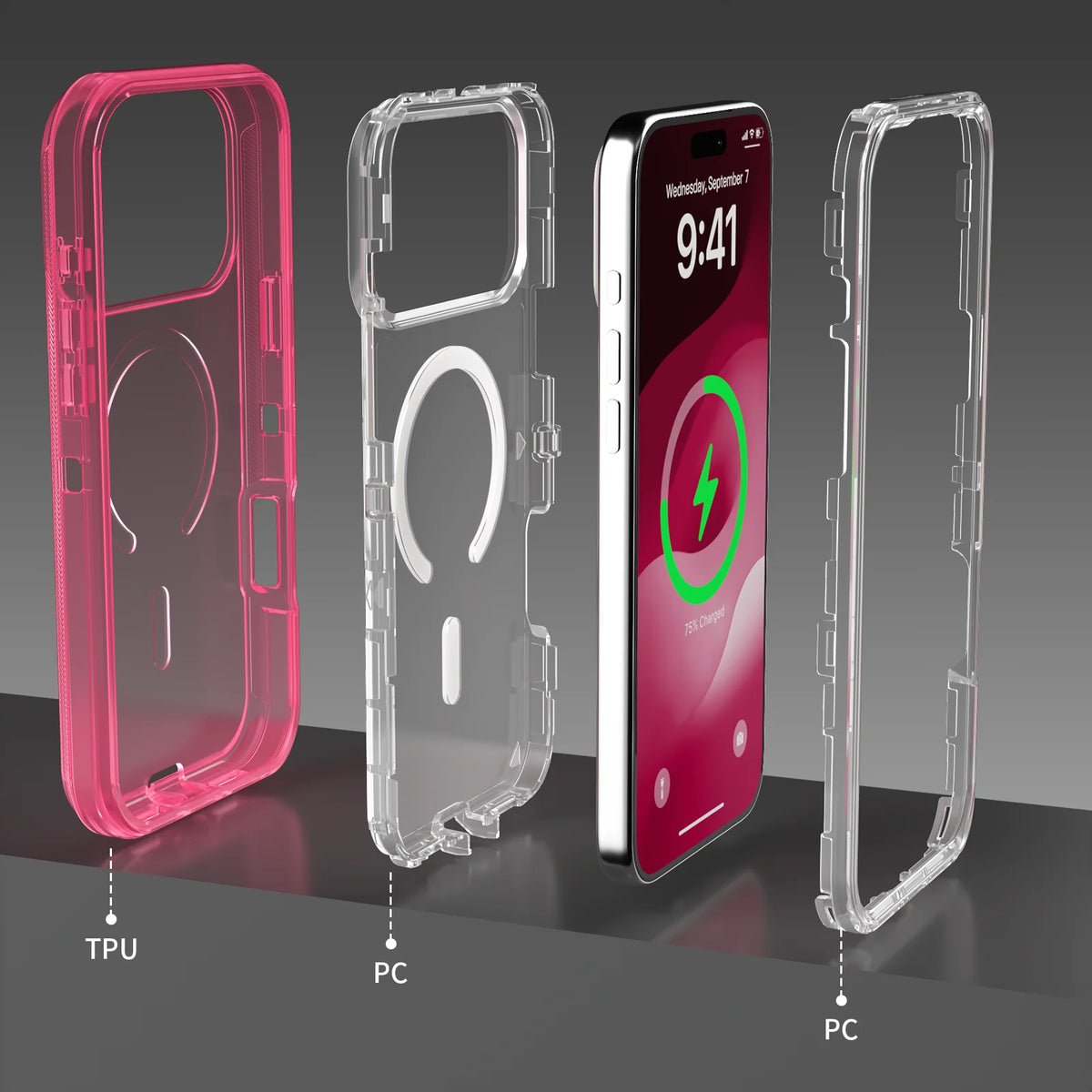 Clear PC+TPU Hybrid Shockproof Case with MagSafe Ring for iPhone 18 Series