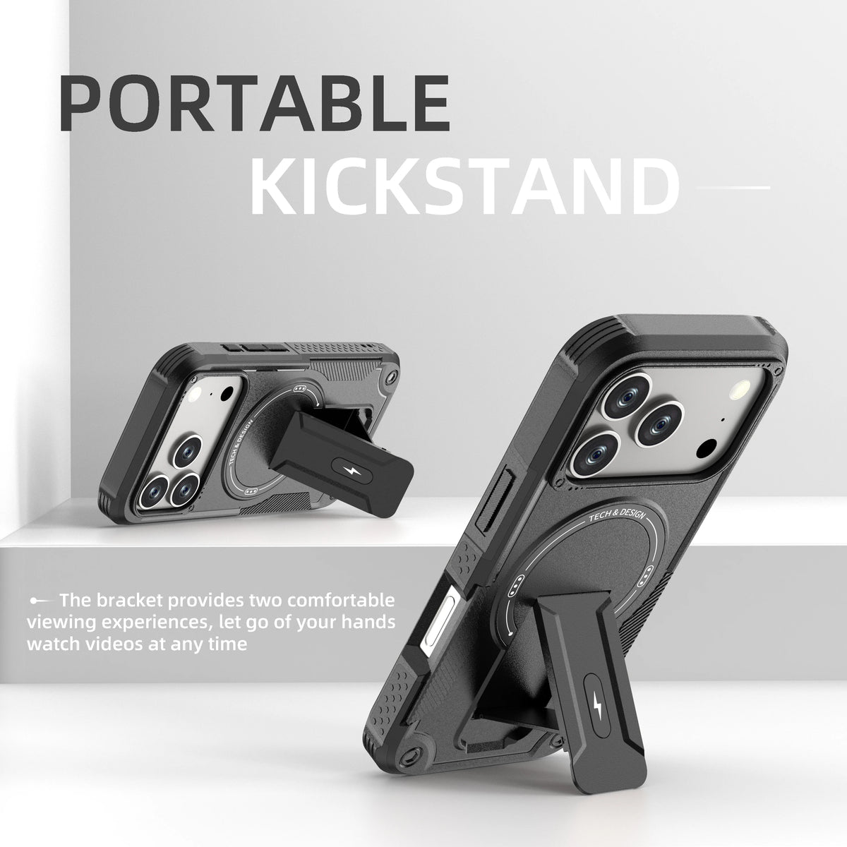 Dual-Layer Armor Kickstand Case with Textured Grip for iPhone 18 Series