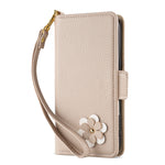 Flower Leather Wallet Case with Card Holder & Strap for iPhone 15 Series