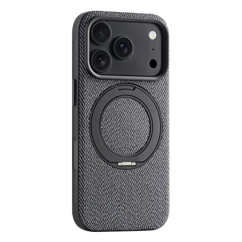 Canvas Weave MagSafe Case with 360° Rotating Ring Stand for iPhone 18 Series