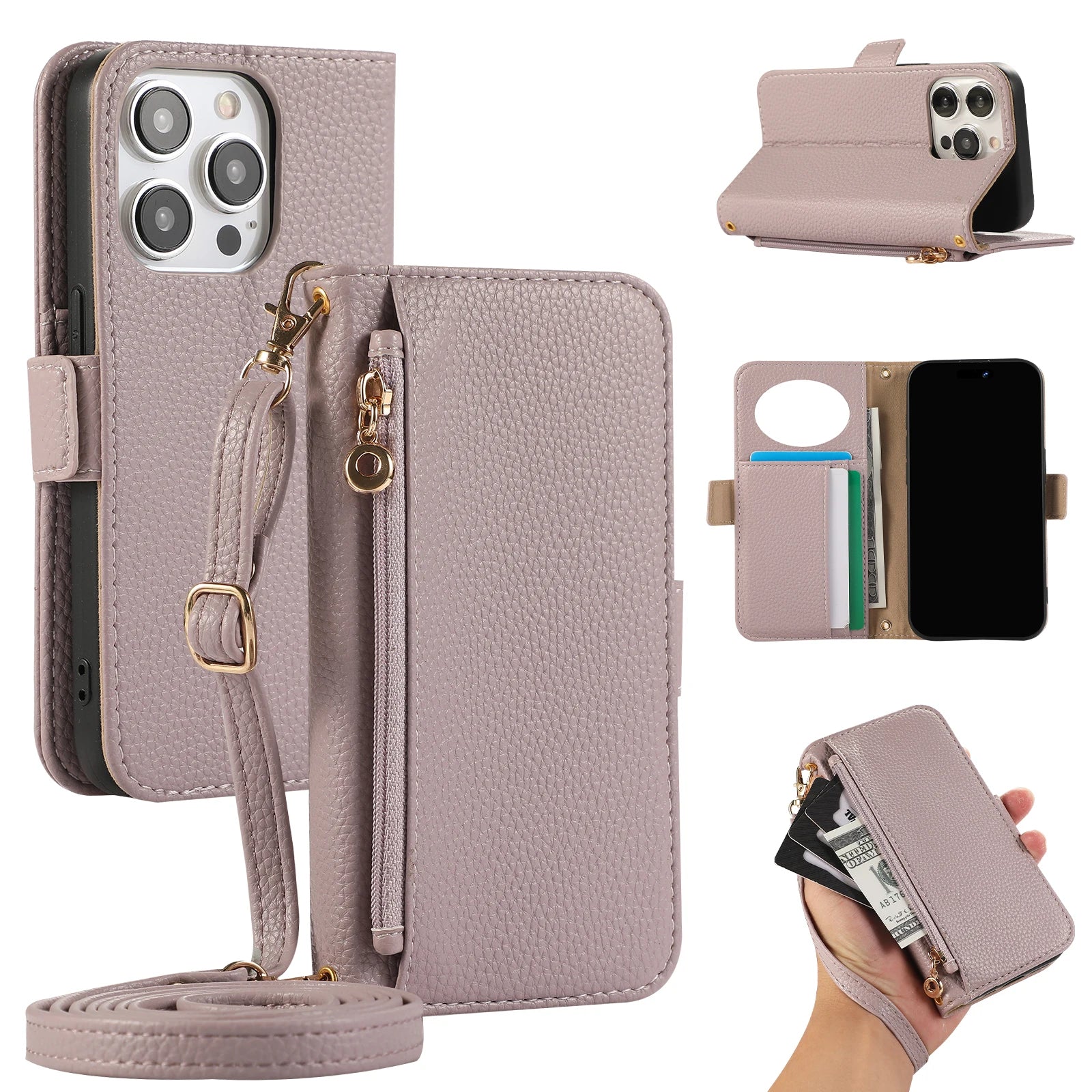 Crossbody Leather Wallet Phone Case with Card Holder for iPhone 15 Series