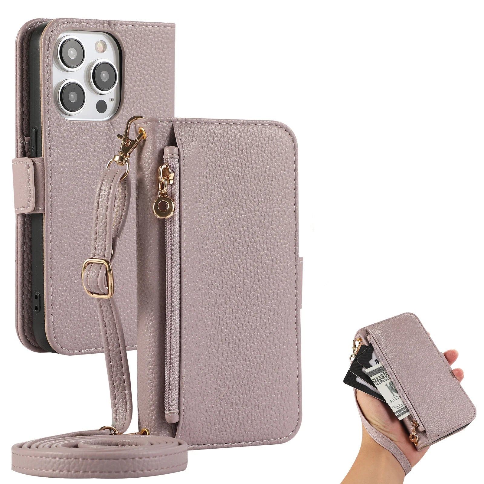 Crossbody Leather Wallet Phone Case with Card Holder for iPhone 16 Series