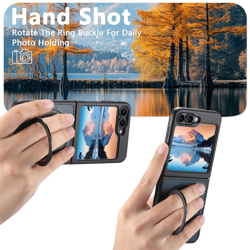 Premium Leather Magnetic Flip Case with Ring Bracket for Samsung Galaxy Z Flip 6